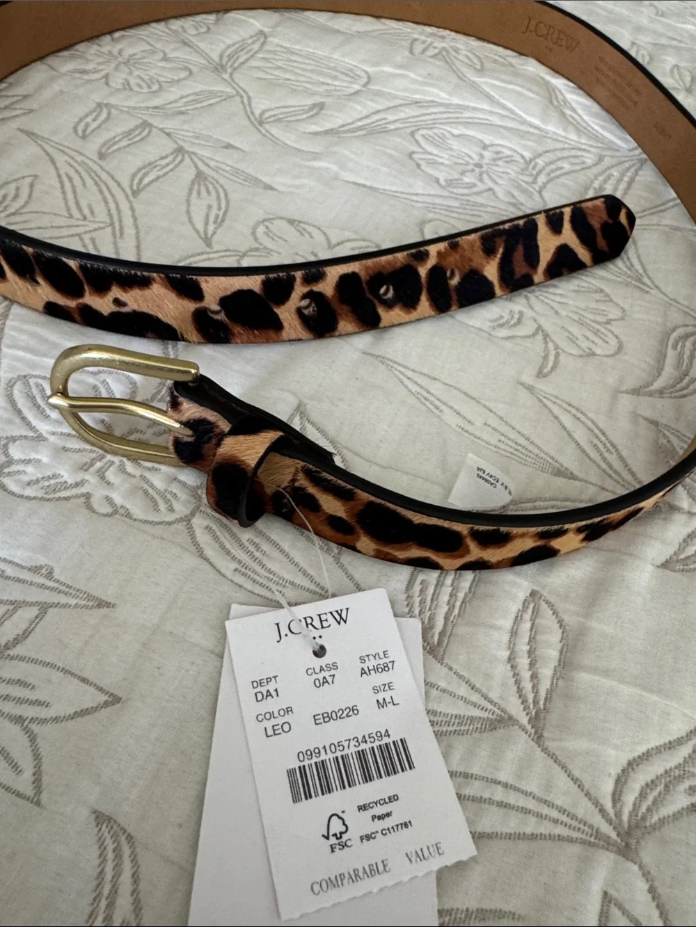 J. Crew Leopard Print Belt with Gold Buckle - Brown, Black size M/L new - Picture 3 of 4